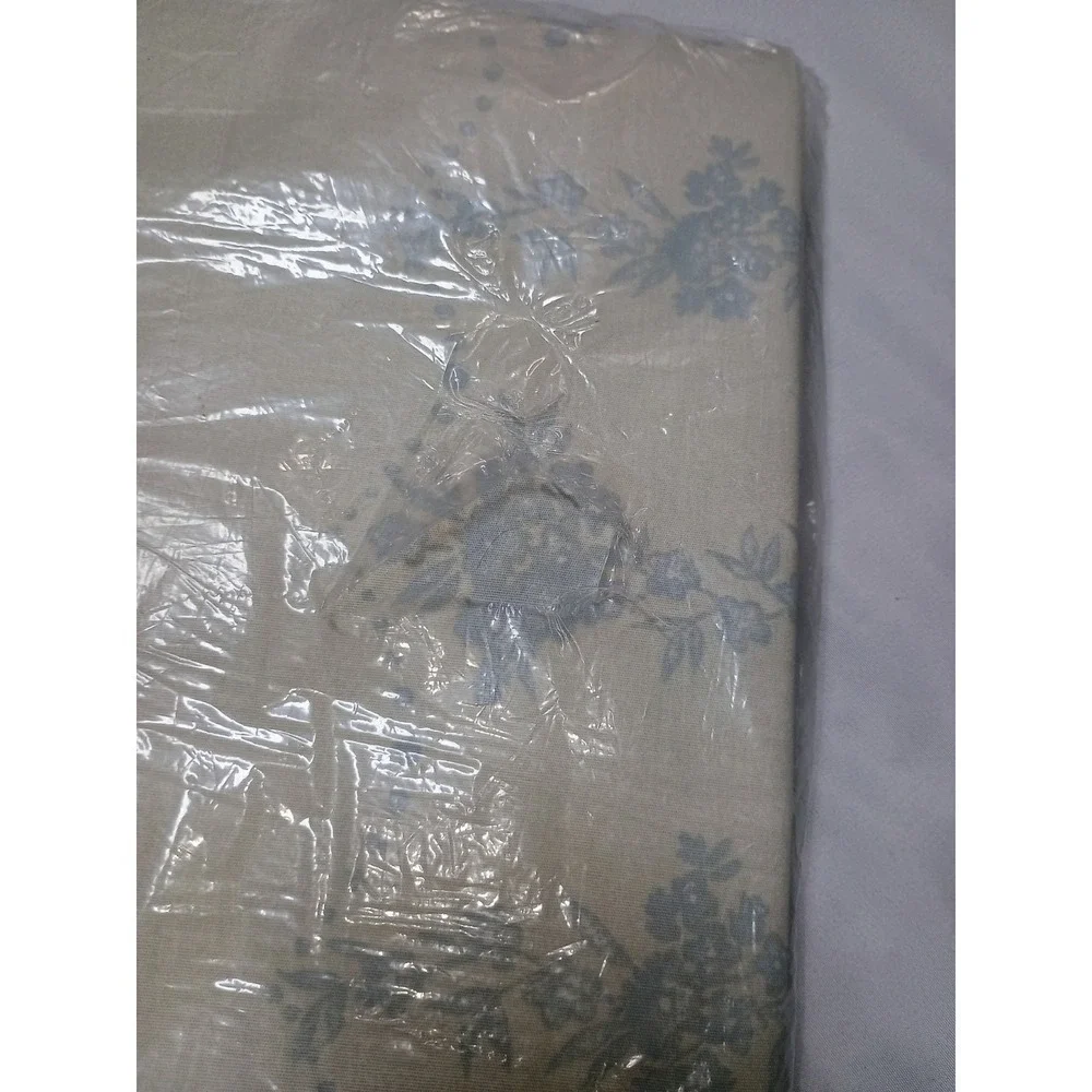 Vtg Wamsutta Cream Blue Floral Flat Sheet Cotton Queen Size